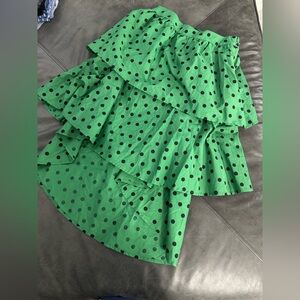 Who Wore What Green Polka Dot 3-Tiered Skirt